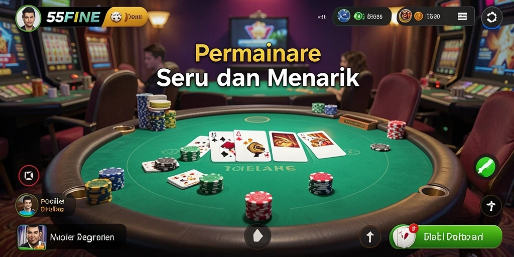 Screenshot gameplay 55FIVE menampilkan suasana permainan poker yang seru.