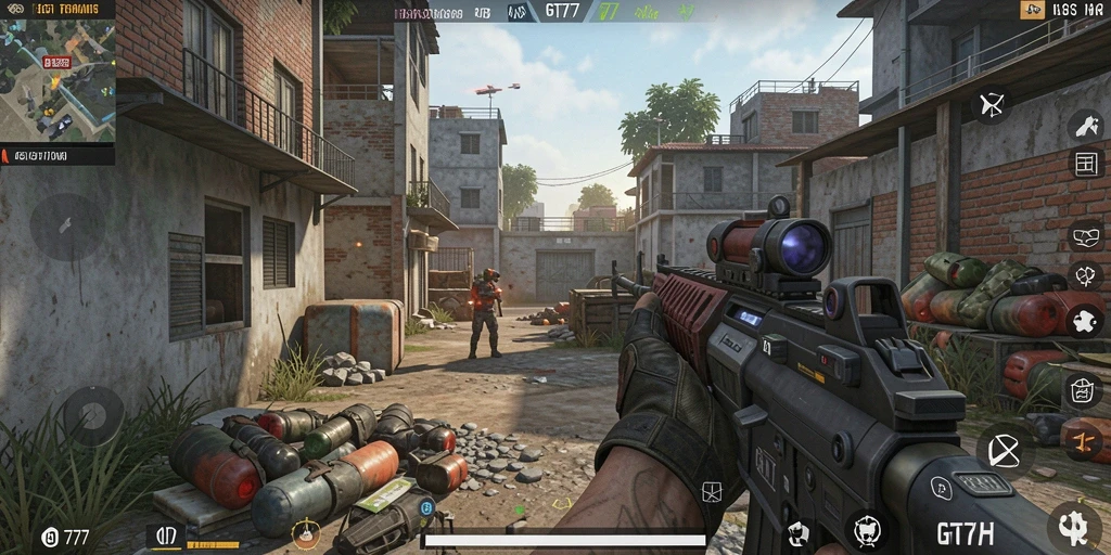 Tampilan gameplay GT777 yang mendebarkan dengan aksi tembak-menembak intens.