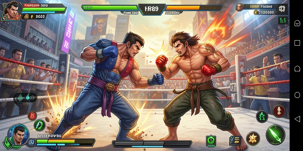 Tampilan gameplay HR89 yang intens dan seru dalam pertarungan Fighting.