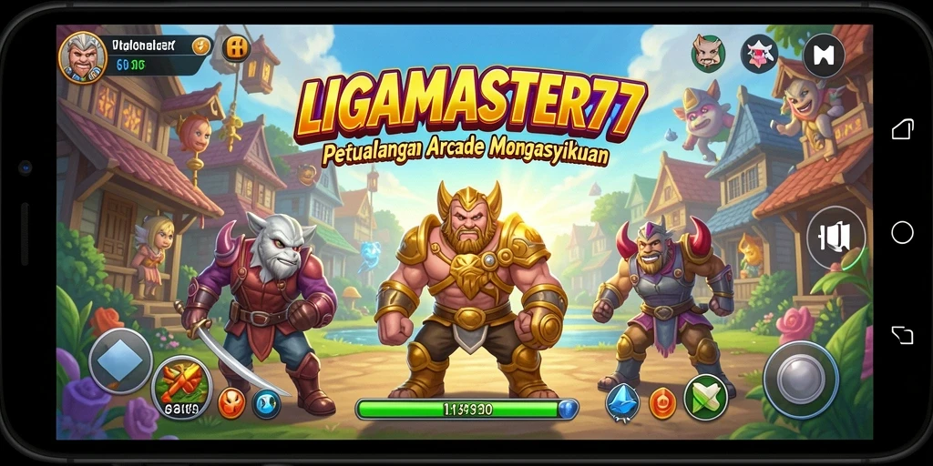 Screenshot LIGAMASTER77 menunjukkan gameplay seru dengan karakter yang dinamis.