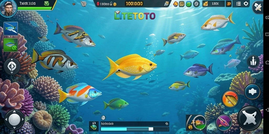Tampilan gameplay seru LITETOTO saat menangkap ikan di lautan.
