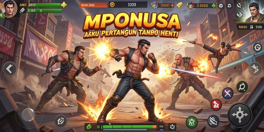 Tangkapan layar MPONUSA menampilkan aksi pertarungan yang mendebarkan dengan grafis menawan.