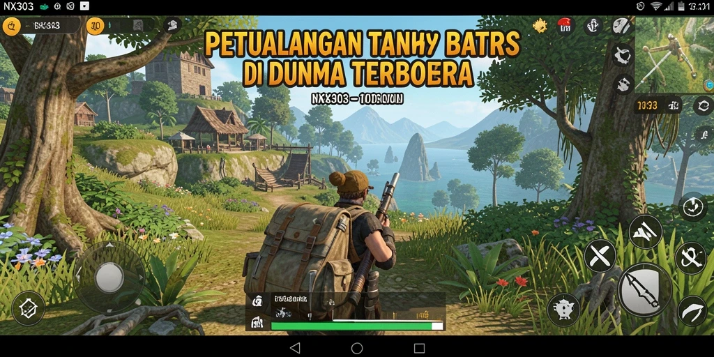 Screenshot gameplay NX303 menampilkan eksplorasi dunia yang luas dan indah.