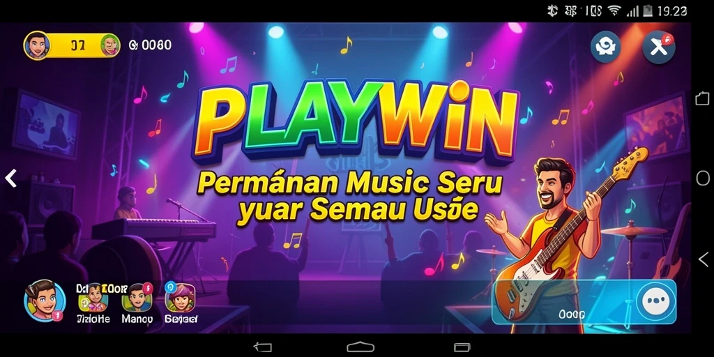 Tangkapan layar utama <strong>PLAYWIN</strong> menampilkan keseruan gameplay musik yang interaktif.