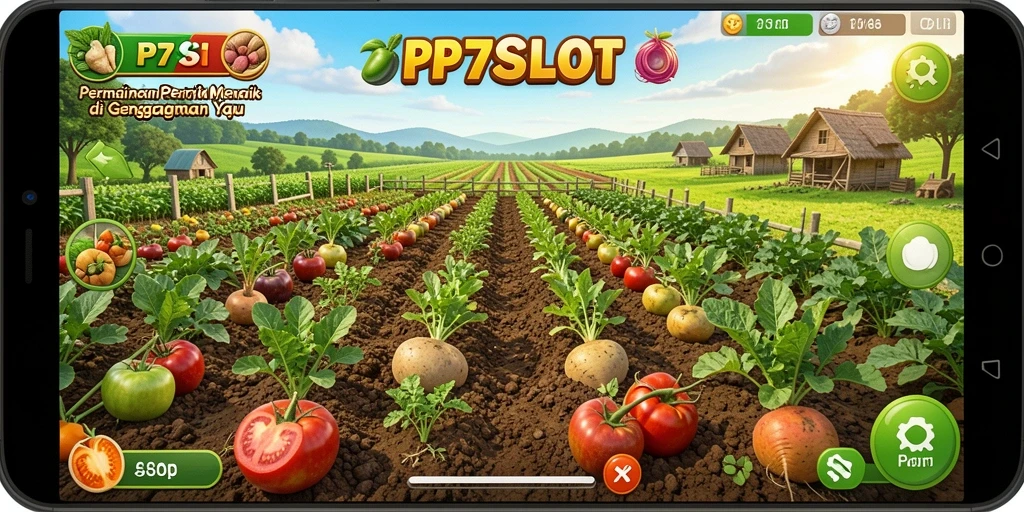 Screenshot menunjukkan gameplay menarik dari PP7SLOT dengan kebun yang subur.