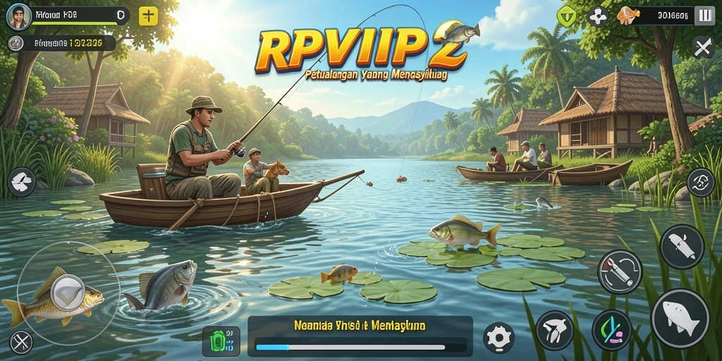 Screenshot gameplay RPVIP2 dengan aksi memancing yang mendebarkan.