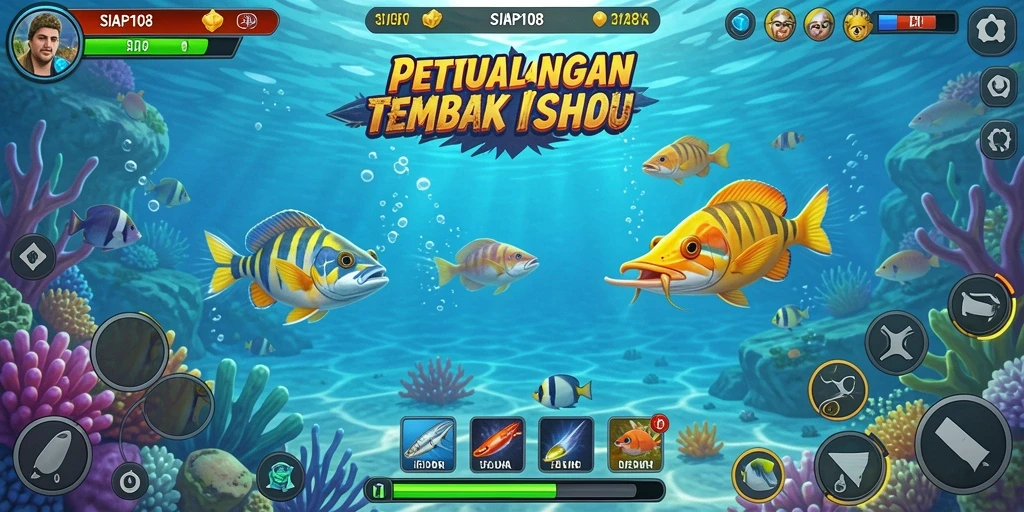 Tampilan gameplay seru dalam SIAP108 saat menembak ikan.