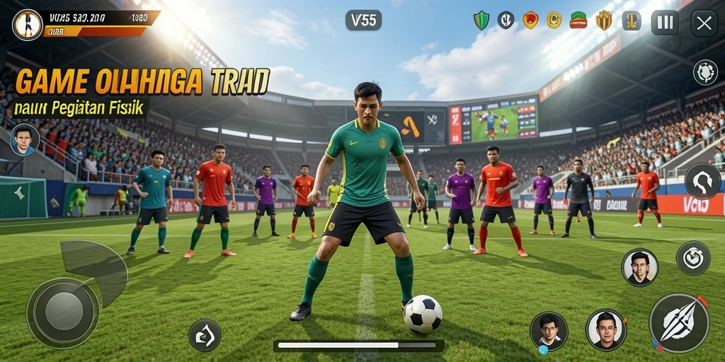 Tampilan gameplay VC55 yang penuh aksi dan semangat olahraga.