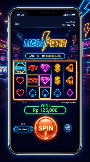 Tampilan antarmuka aplikasi megapetir yang sederhana dan intuitif.